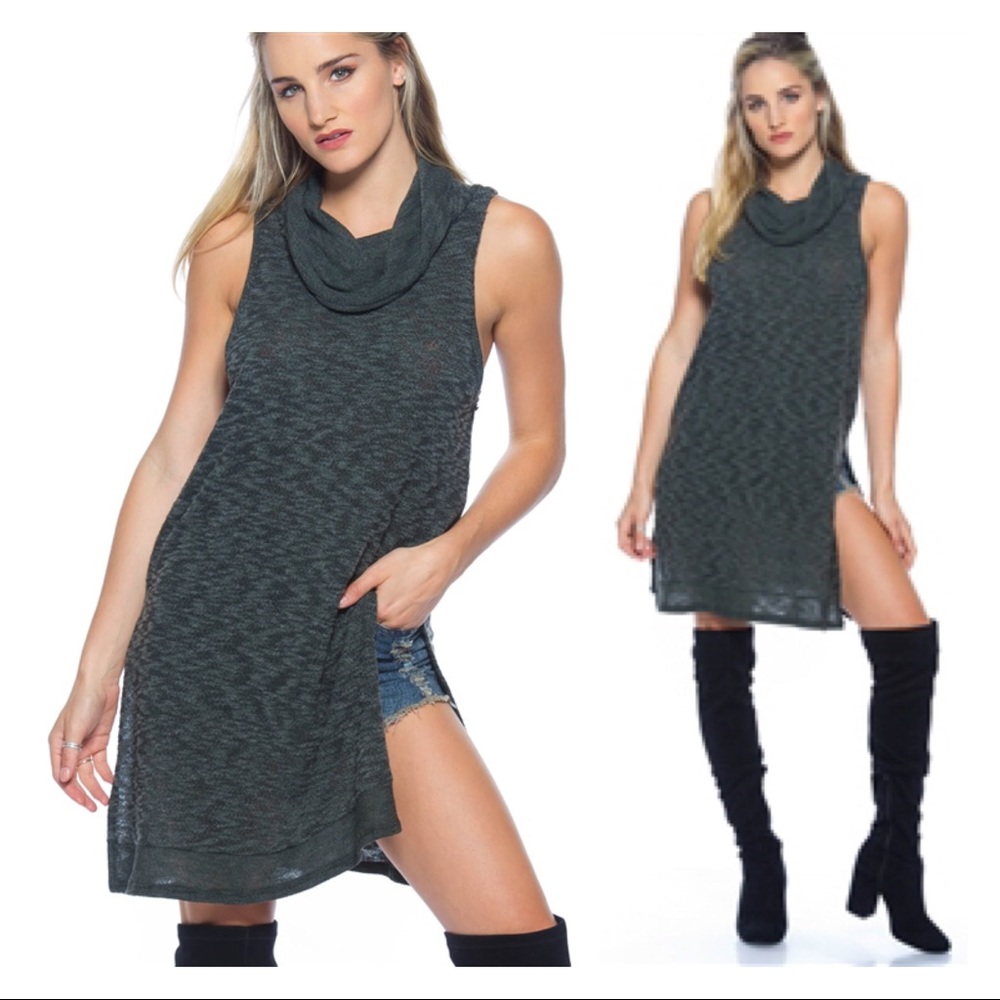 SALES ❗️OLIVE COWL NECK SIDE SLIT LONG TUNIC